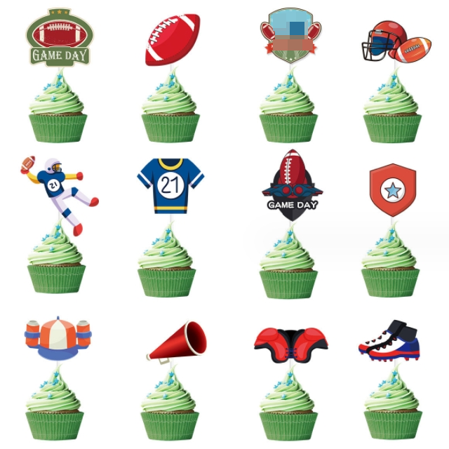 American Football rugby player match super bowl themed cupcake toppers card cake toppers for birthday event party decor supplies