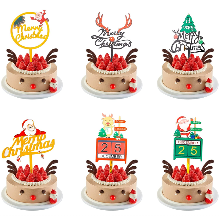 Christmas tree Snowflake Cane Candy Santa Claus Hat sledge Elk Cake Cupcake Topper pick for Merry Christmas Party Decor Supplies