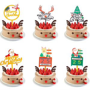 Christmas tree Snowflake Cane Candy Santa Claus Hat sledge Elk Cake Cupcake Topper pick for Merry Christmas Party Decor Supplies