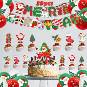 Christmas air balloons kit with Christmas banners and cake flags Xmas Christmas Eve New Year party balloon decorations supplies