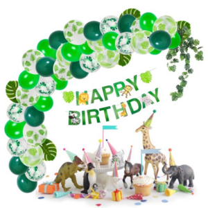 Jungle Safari Theme kids Birthday Party Green Latex Confetti Balloon Garland Arch kit Birthday animal Banners Foil Balloon decor