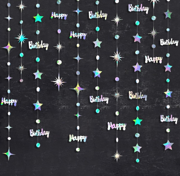 Gold 18th-80th Birthday Decor Number 40 Dots Stars Garland Foil Streamer Banner Bunting for Birthday Anniversary Party Supplies