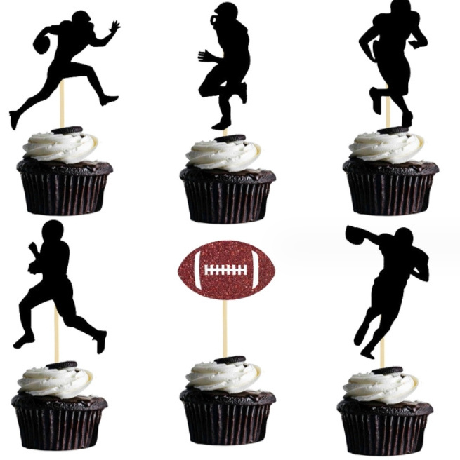 American Football rugby player match super bowl themed cupcake toppers card cake toppers for birthday event party decor supplies