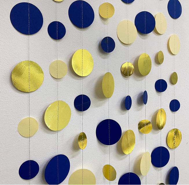 Blue Gold Hanging  Polka Circle Dots Paper Garland Streamers for Diwali Birthday Engagement Wedding Anniversary Xmas Party Decor