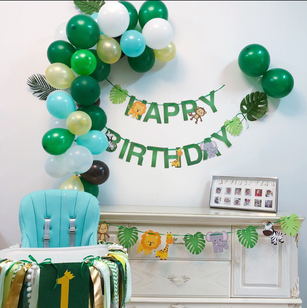 Jungle Safari Theme kids Birthday Party Green Latex Confetti Balloon Garland Arch kit Birthday animal Banners Foil Balloon decor