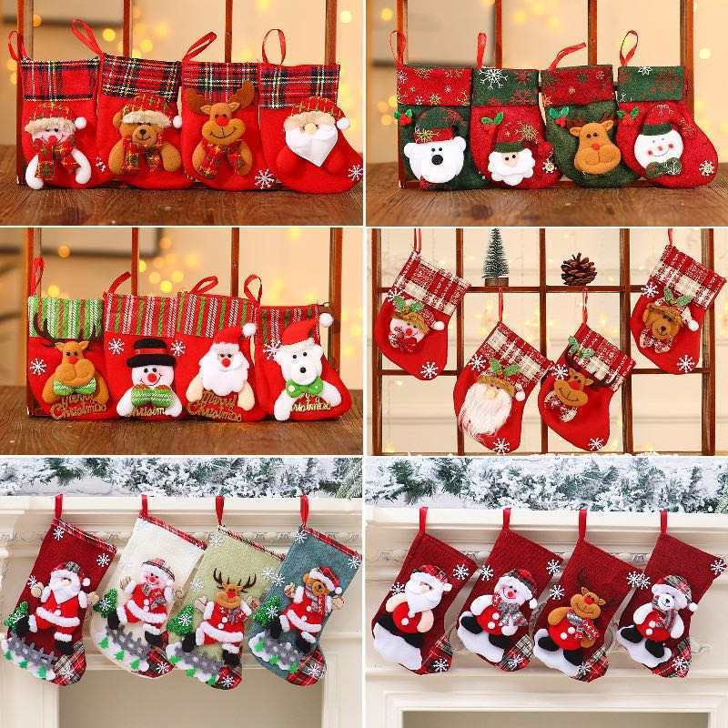 Christmas hanging socks candy kids gift toy bags stockings gloves Christmas tree pendant home room decor for Xmas party supplies