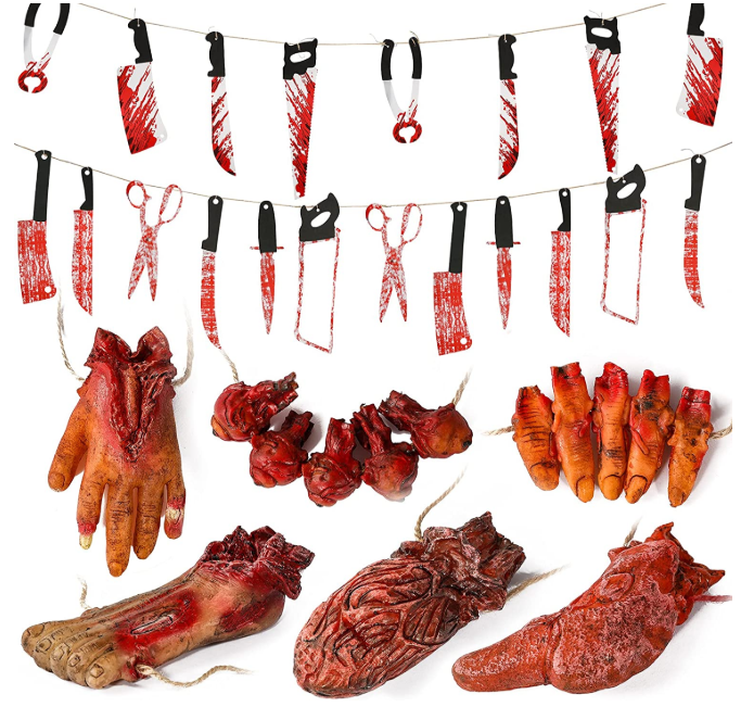 Outdoor Indoor Bloody Body Parts and Weapons Garland Banner flag garland Halloween Zombie Vampire Party backdrop Decorations kit