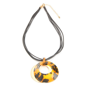 Classic Leopard Print Resin Pendant with Leather Cord High Quality Animal Print Resin Necklace