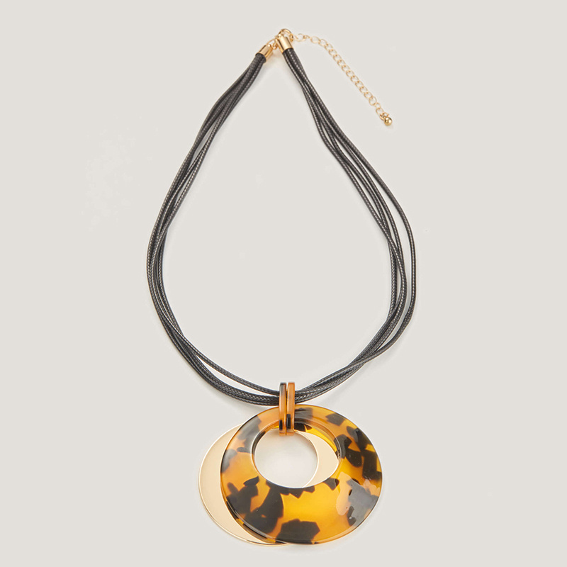 Classic Leopard Print Resin Pendant with Leather Cord High Quality Animal Print Resin Necklace