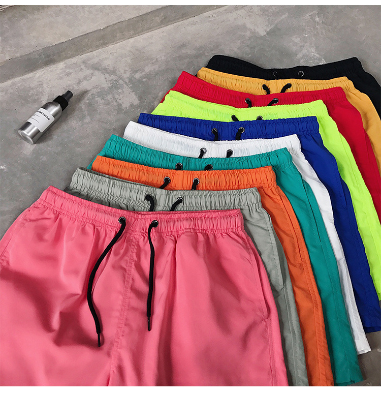 Wholesale Men's Solid Colors High Quality Quick Dry Board Swimming Beach Gym Shorts with Drawstring Side Pockets Swim Trunks