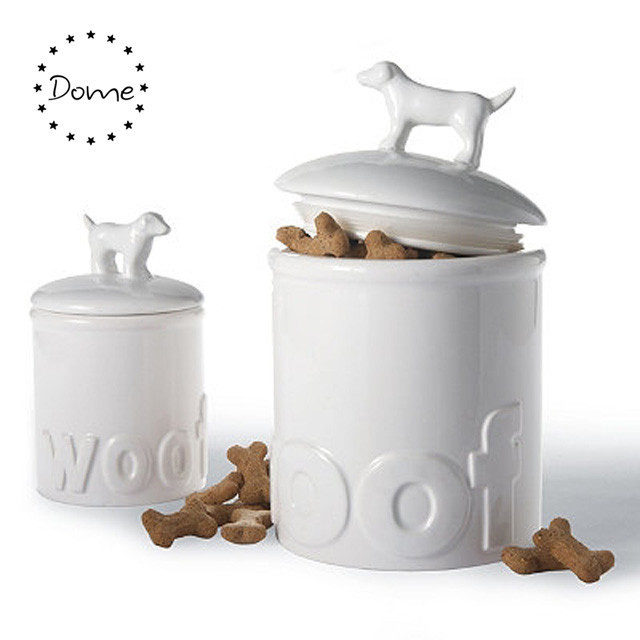 Novelty Bone Shaped White Pet Food Container Cat Food Storage Ceramic Dog Treat Jar