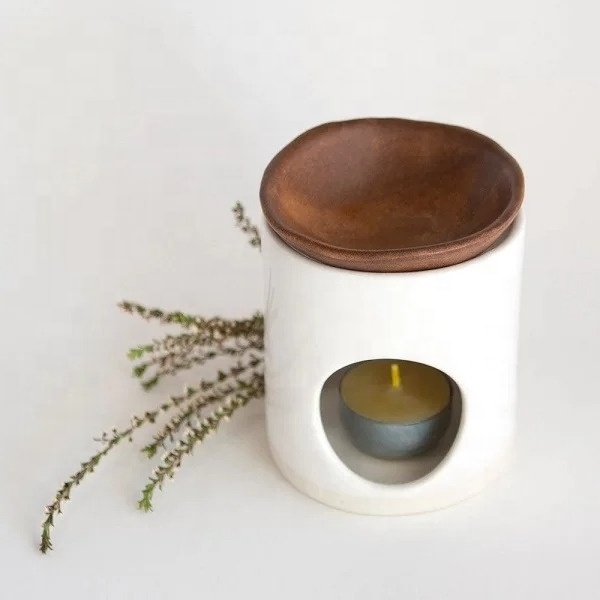 Modern Matt White Fragrance Ceramic Oil  Burner Wax Melt Warmer Tealight Candle Holder for Home Decoration