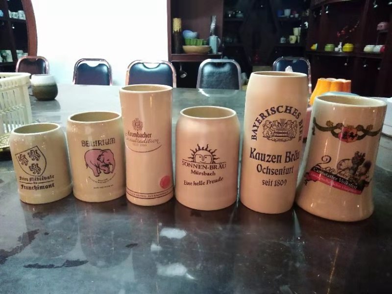 10 OZ,18.5 OZ,35 OZ  beige ceramic beer mugs custom made stoneware beer steins for sale