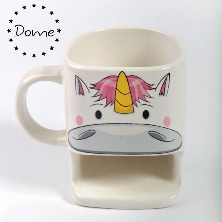 Ceramic promotional funny cup with cookie holder biscuit pocket coffee mug