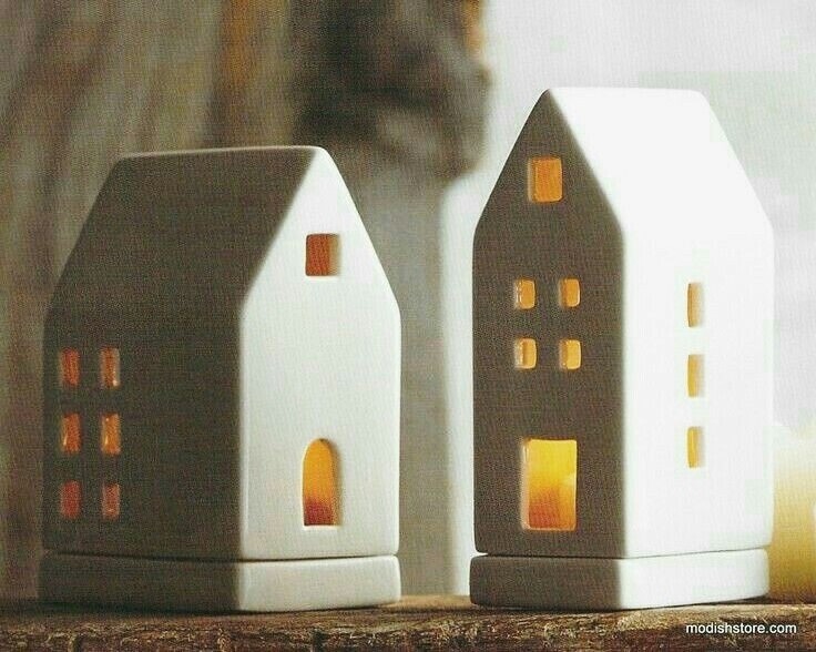 Creative Home Ornament White Ceramic Christmas House Tealight Candle holder