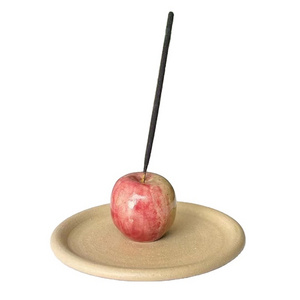 Ceramic Incense Stick Holder Apple Pear Round Pottery Ceramic Incense Burner with tray