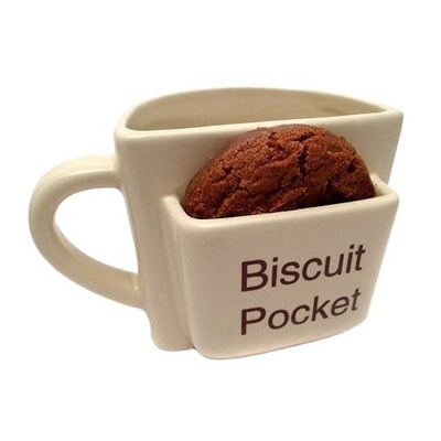 Ceramic promotional funny cup with cookie holder biscuit pocket coffee mug