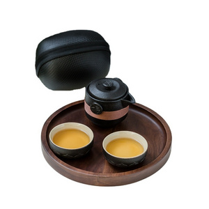 Black Portable Travel Tea Set Cheap Pottery Chinese Kung Fu Tea Set including 1 Pot and 2 Tea Cups