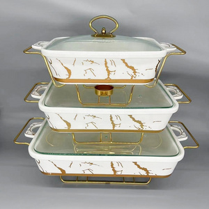 Rectangle Cheap Porcelain Chafing Dish Buffet Set Luxury Ceramic Gold Chafing Dish Kenya