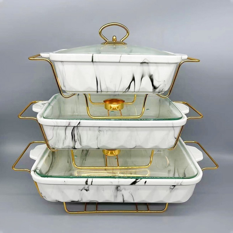 Rectangle Cheap Porcelain Chafing Dish Buffet Set Luxury Ceramic Gold Chafing Dish Kenya