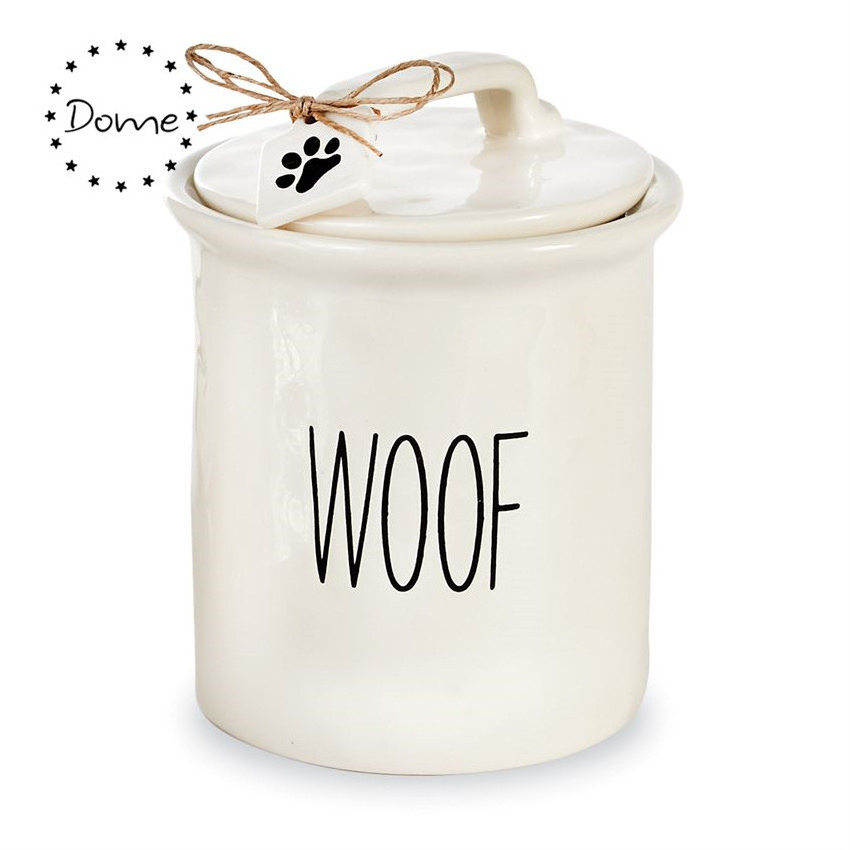 Novelty Bone Shaped White Pet Food Container Cat Food Storage Ceramic Dog Treat Jar