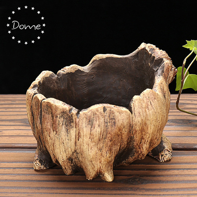 Succulent Planter Driftwood Stump Design Concrete Cement Pot