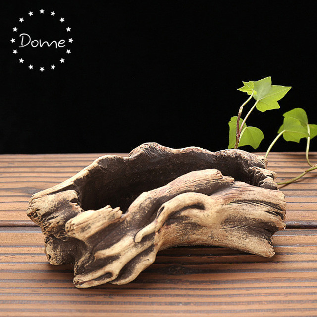 Succulent Planter Driftwood Stump Design Concrete Cement Pot