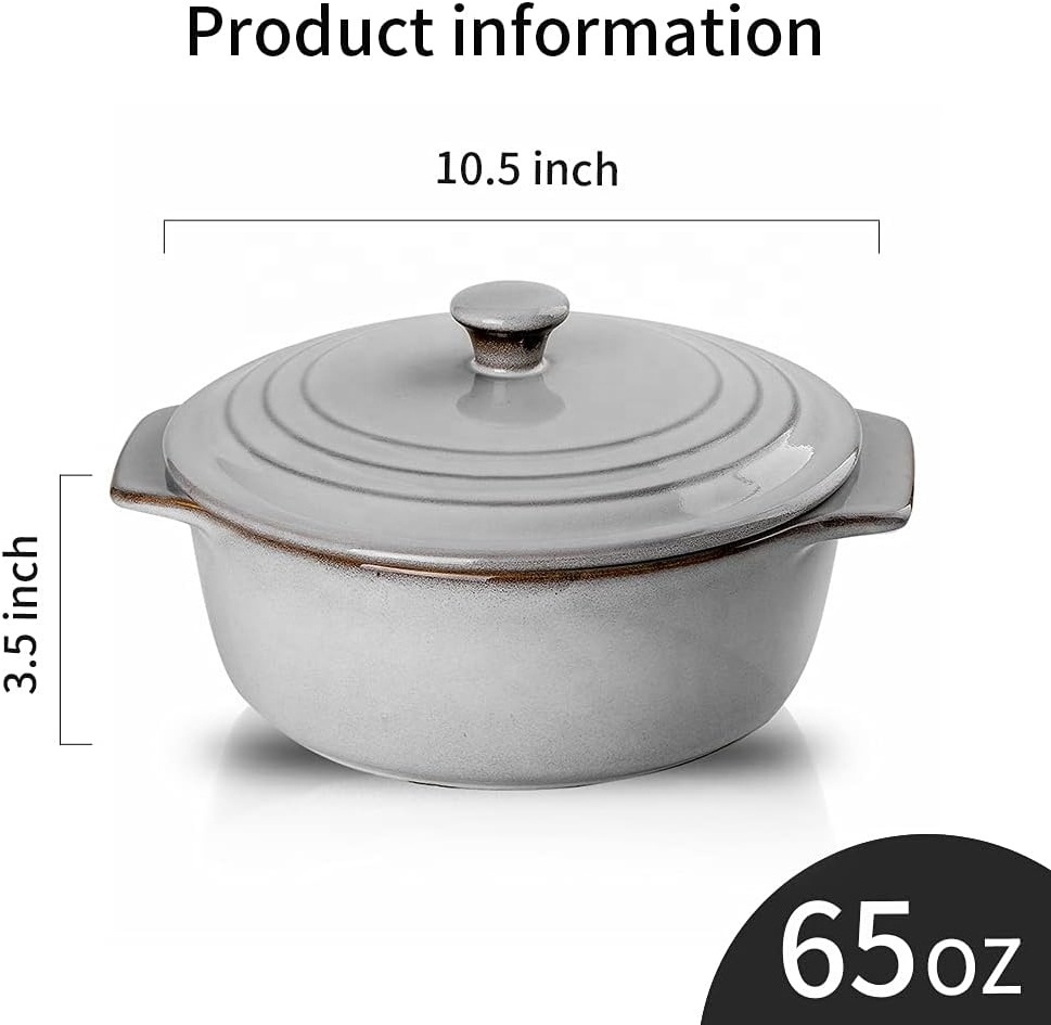 10.5 inch ceramic bakeware set with lid baking pan grey covered round casserole dish set