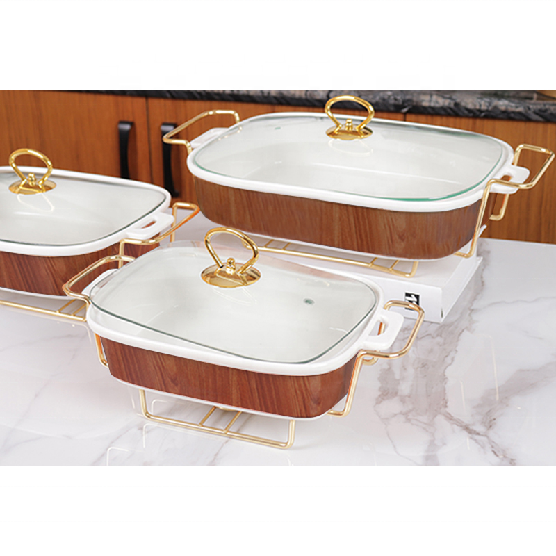 Rectangle Cheap Porcelain Chafing Dish Buffet Set Luxury Ceramic Gold Chafing Dish Kenya