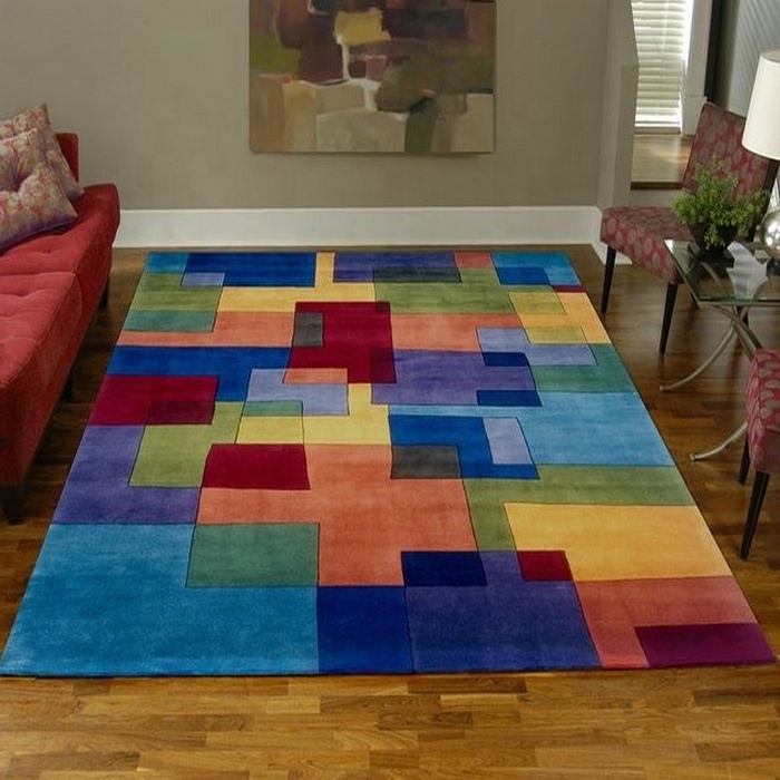 Rainbow design carpet rug custom hand tufted rug wool material