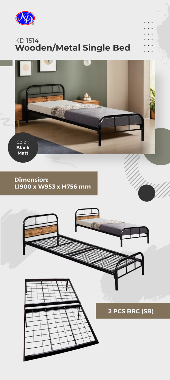 Antique Furniture Metal Domica KD-1514 Solid Wood Single Bed Design Malaysia Single Bed Frame with Headboard