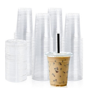 12, 16, 20, 24, 32 oz Customized logo Clear Disposable Milkshake Coffee Juice bubble tea Boba Smoothie PET Plastic cup with lid