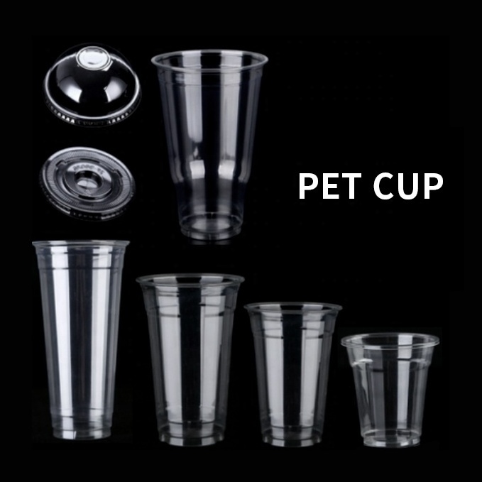 12, 16, 20, 24, 32 oz Customized logo Clear Disposable Milkshake Coffee Juice bubble tea Boba Smoothie PET Plastic cup with lid