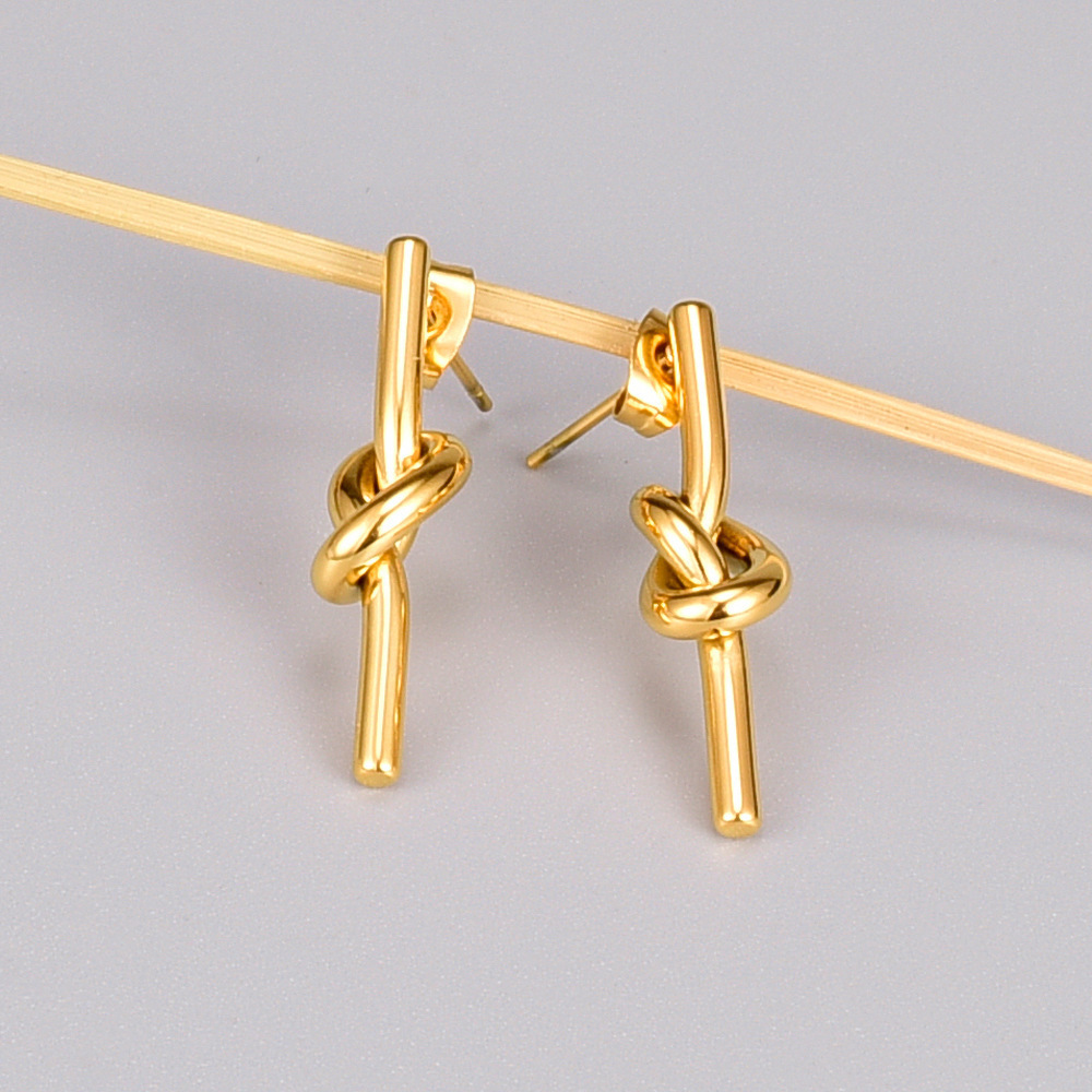 Wholesale PVD Stud Jewelry 18K Gold Titanium Steel Earring Trendy 316L Stainless Steel Knotted Earrings for Lady