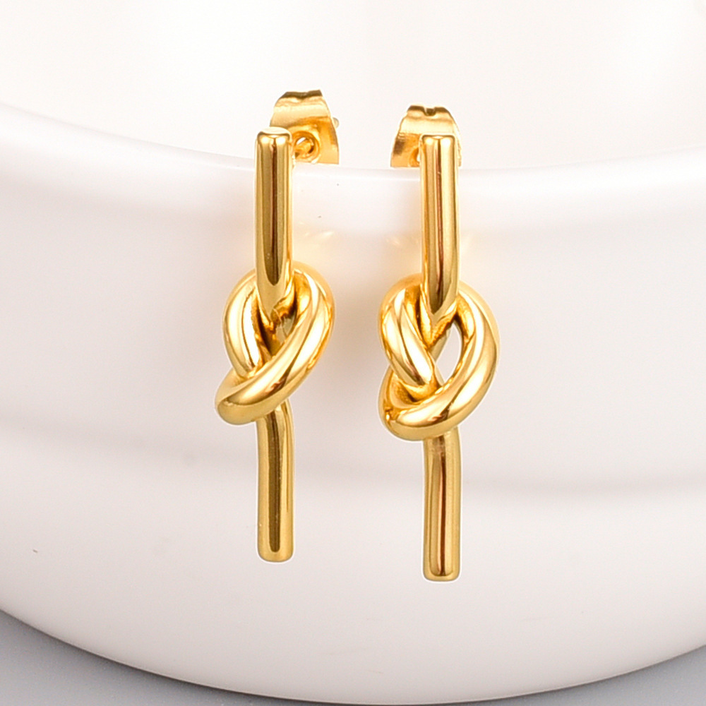 Wholesale PVD Stud Jewelry 18K Gold Titanium Steel Earring Trendy 316L Stainless Steel Knotted Earrings for Lady