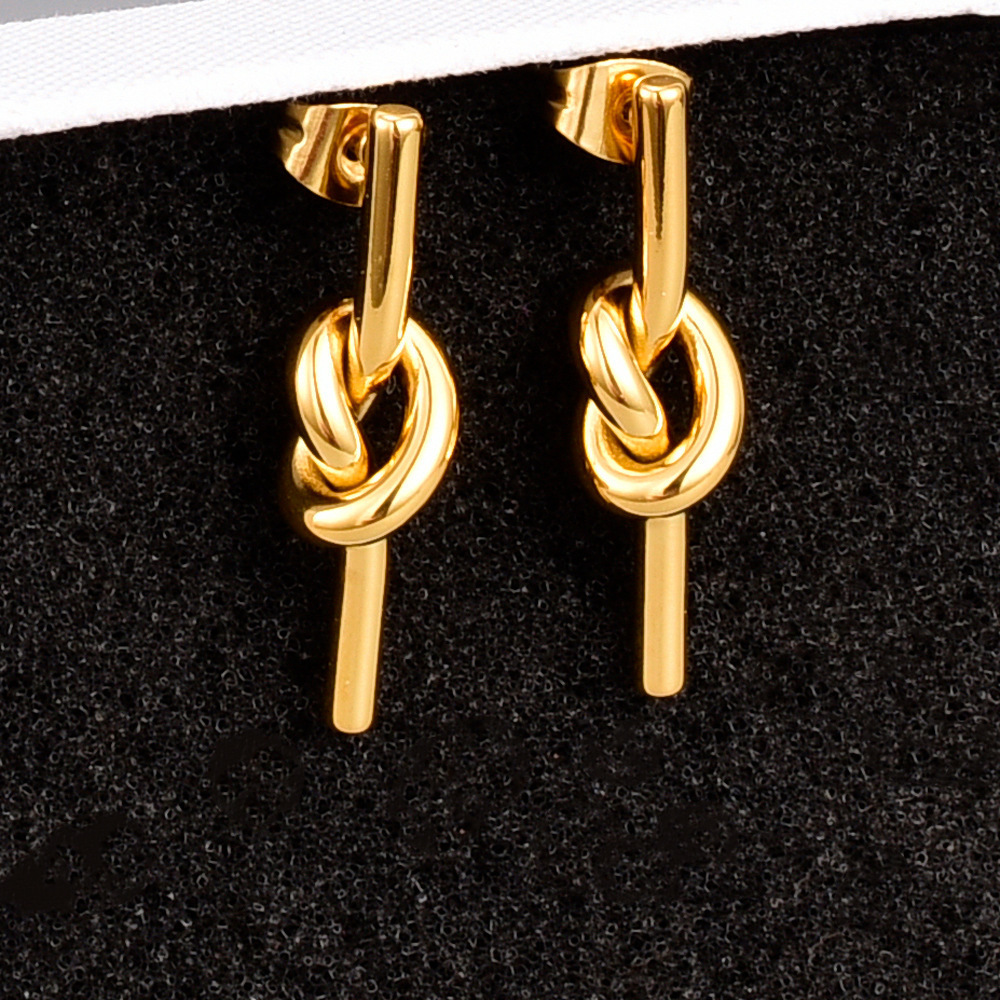 Wholesale PVD Stud Jewelry 18K Gold Titanium Steel Earring Trendy 316L Stainless Steel Knotted Earrings for Lady