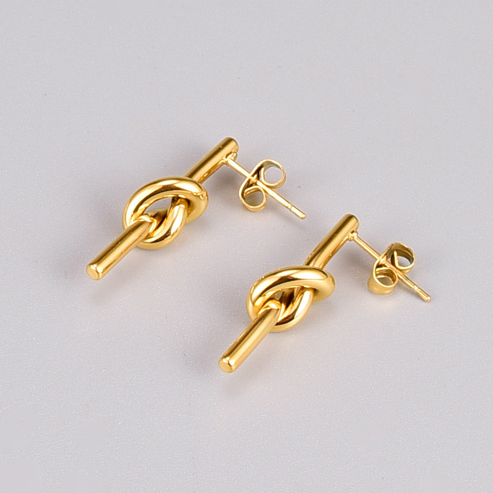 Wholesale PVD Stud Jewelry 18K Gold Titanium Steel Earring Trendy 316L Stainless Steel Knotted Earrings for Lady