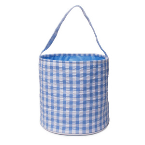 Kids Easter Bucket Plaid Vertical Stripes Easter Baskets Cute Children Candy Handbag DOM1510