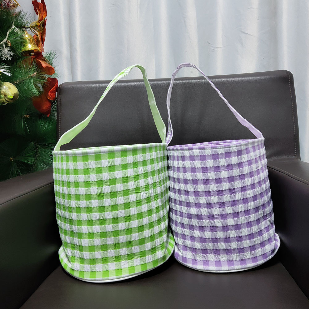 Kids Easter Bucket Plaid Vertical Stripes Easter Baskets Cute Children Candy Handbag DOM1510