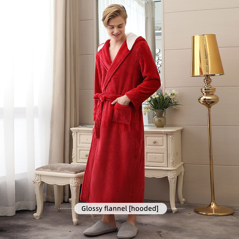 D&M christmas pajamas hooded flannel couple nightgown for women plus size women's sleepwear coral velvet bathrobe for men