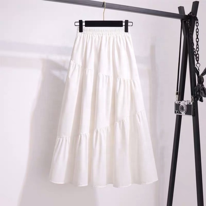 D&M Hot Selling 2022 New Korean Style White Fashion Sweet Women High Waist Breathable Long Pleated Umbrella Skirt and Dresses