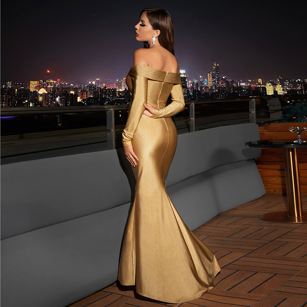 D&M Custom wholesale New Women Party Evening Dresses Elegant Solid color strapless V-neck Prom Party Dress Fish tail Long Dress