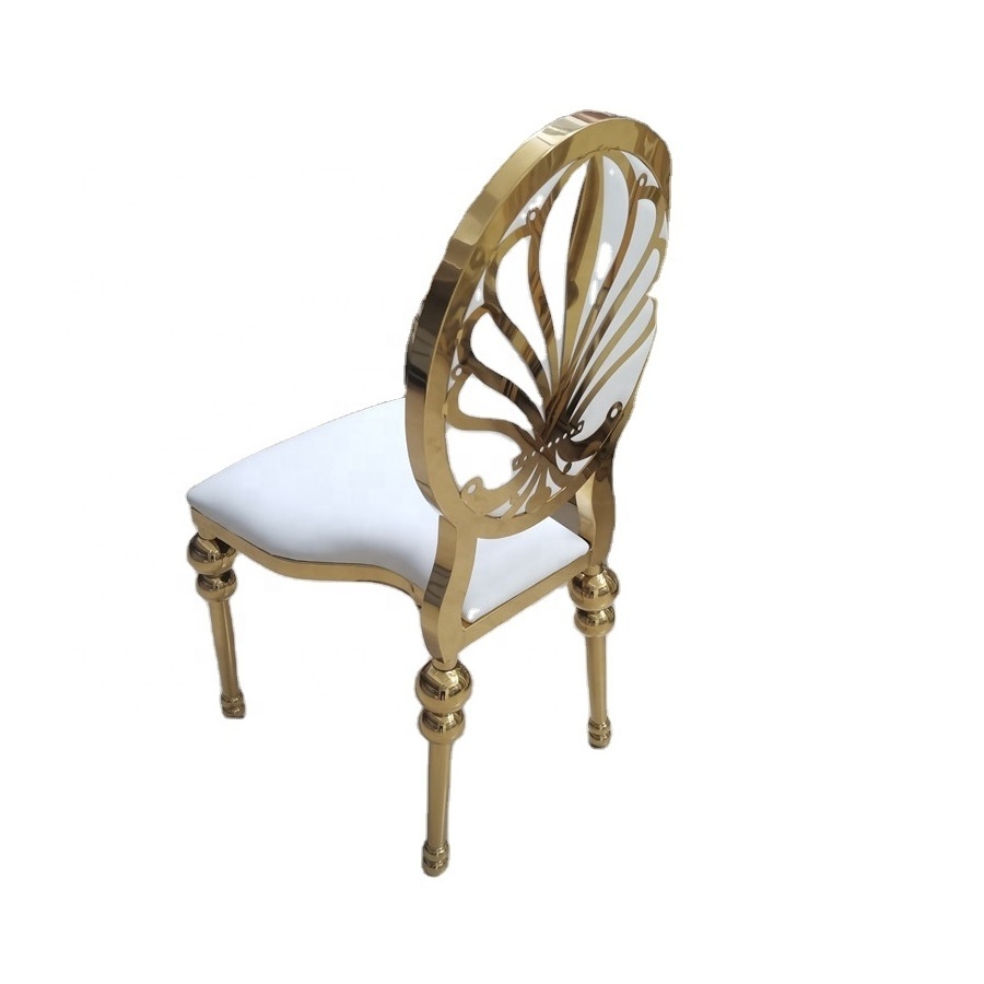 Customized stainless steel frame back flower pu cushion gourd foot wedding hotel dining chair