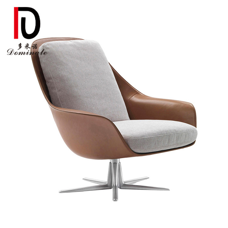 Hot sale  Nordic Style Best Quality Fiberglass Shell Aluminium Alloy Base Swivel Leather Lounge Ergonomic Chair