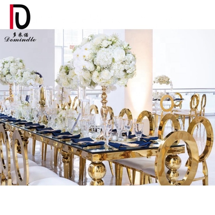 gold stainless steel frame mirror glass top wedding table 10 people tables for wedding