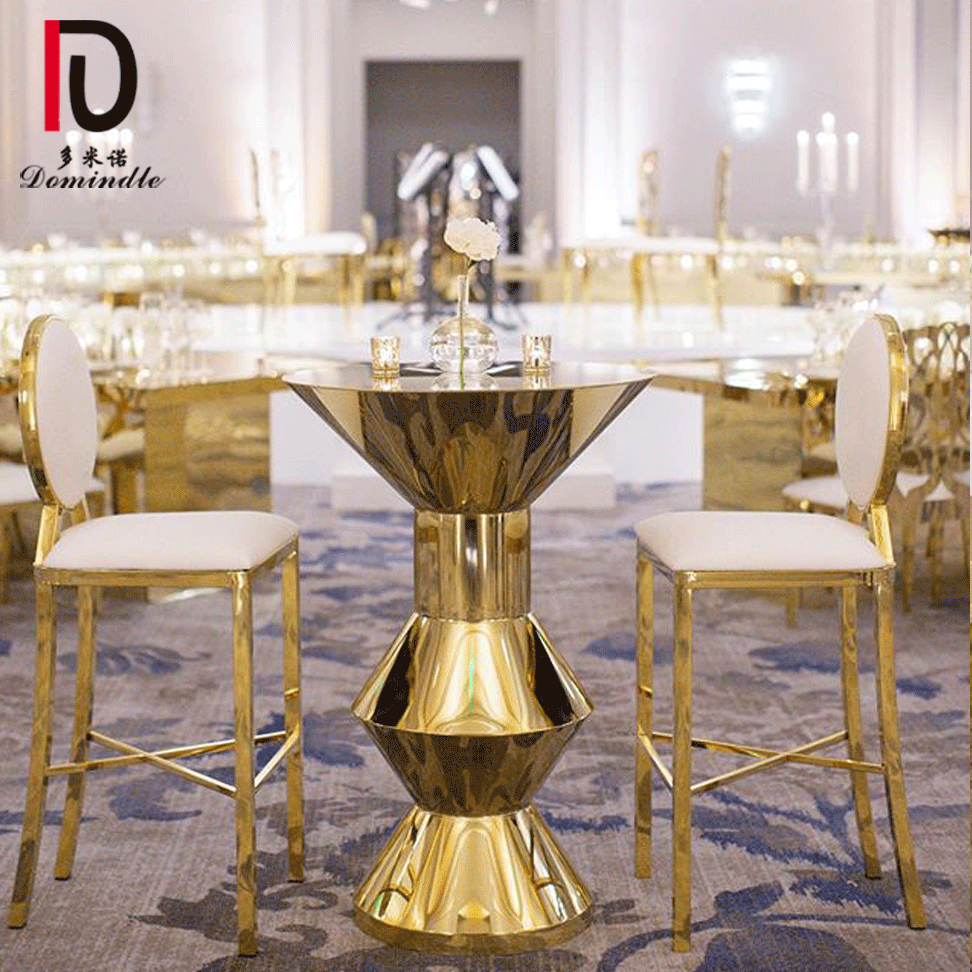 wholesale high party gold stainless steel glass top round cocktail table for wedding