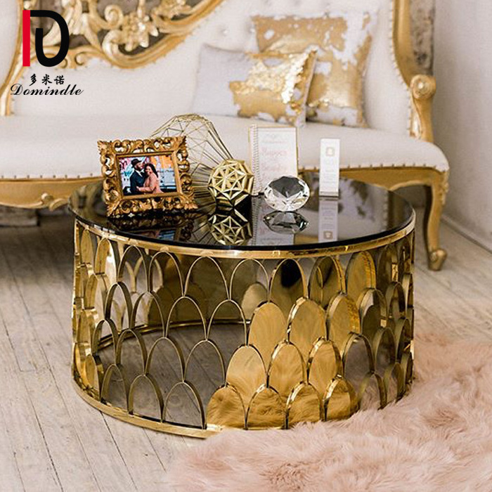 gold stainless Steel frame wedding glass top Coffee Table