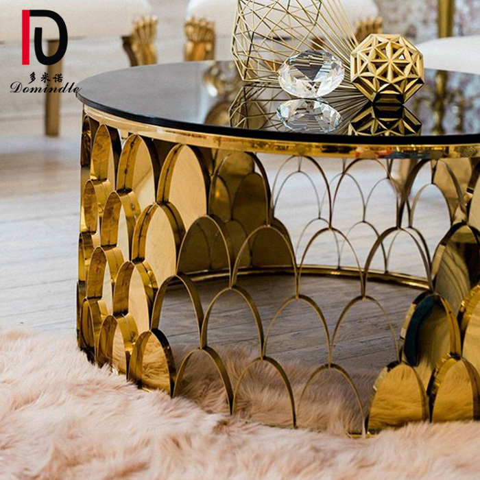 gold stainless Steel frame wedding glass top Coffee Table