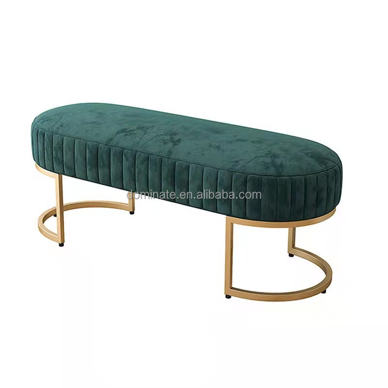 Modern Furniture Velvet Sofa Blue Tufted Button Ottoman Golden Metal Leg Bench End Bed Bench