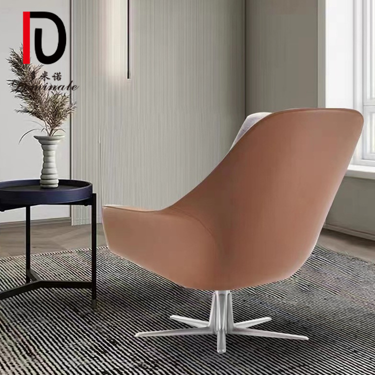 Hot sale  Nordic Style Best Quality Fiberglass Shell Aluminium Alloy Base Swivel Leather Lounge Ergonomic Chair